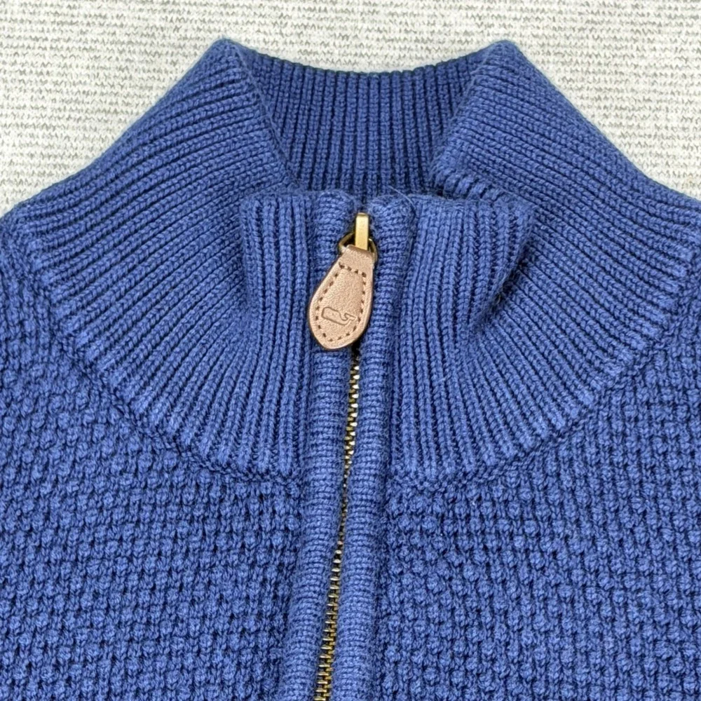 Vineyard Vines Mens Medium Blue Cotton Waffle Knit Quarter Zip Pullover Sweater